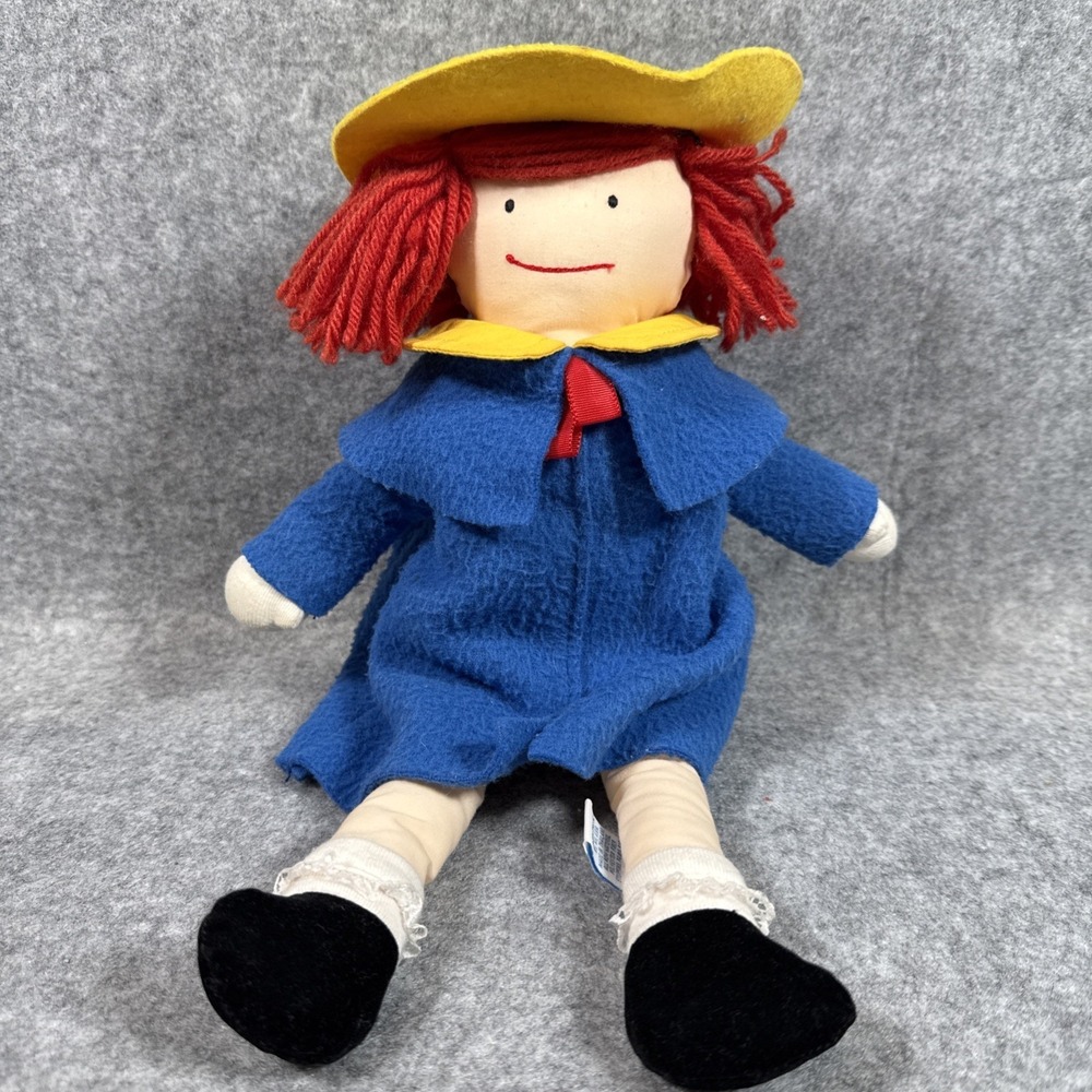 VINTAGE 1990 Madeline Plush Doll Blue Dress Yellow Hat by Eden Bemelman 9" EUC